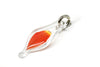 small blown glass charm with cruelty-free red-orange parrot feather inside