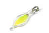 small blown glass charm with cruelty-free yellow-green parakeet feather inside